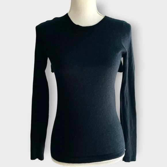 Karoo 100% Cashmere Sweater Knit Black Ruffle Back Long Sleeve Scoop Neck Size S - Picture 2 of 9